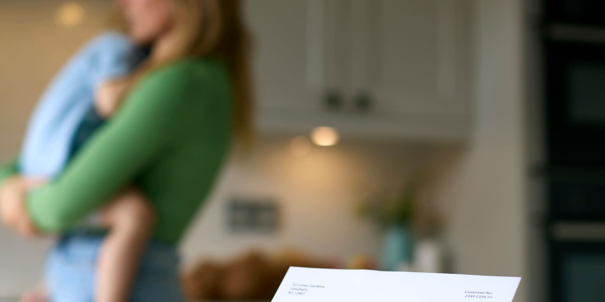 Une mère seule qui tient son enfant, avec une facture en premier plan